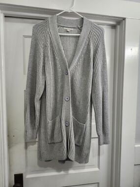 Woman Within Light Gray Button-Front Knit Cardigan